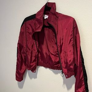 red cropped jacket - black stripes on shoulders